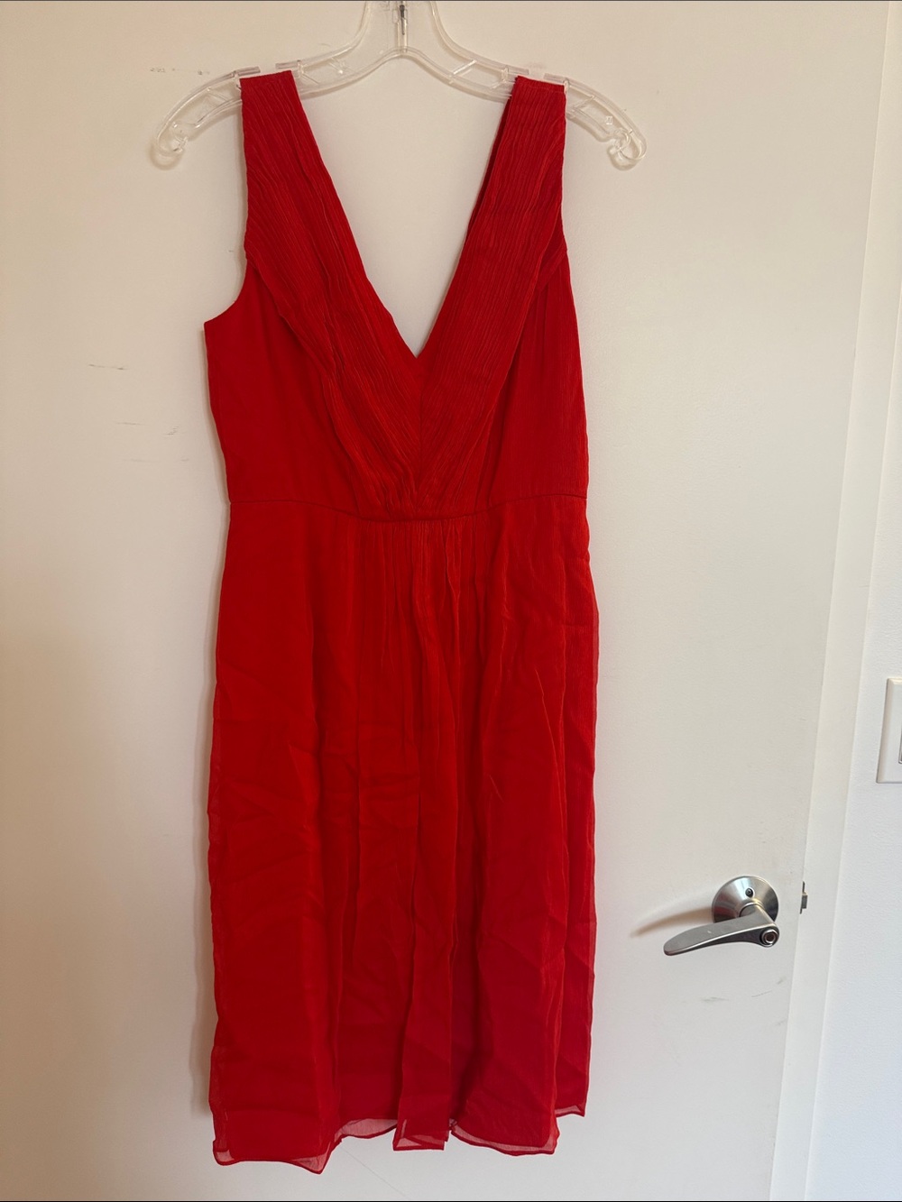J. Crew Red V-Neck Sleeveless Cocktail Dress 100% crinkle silk